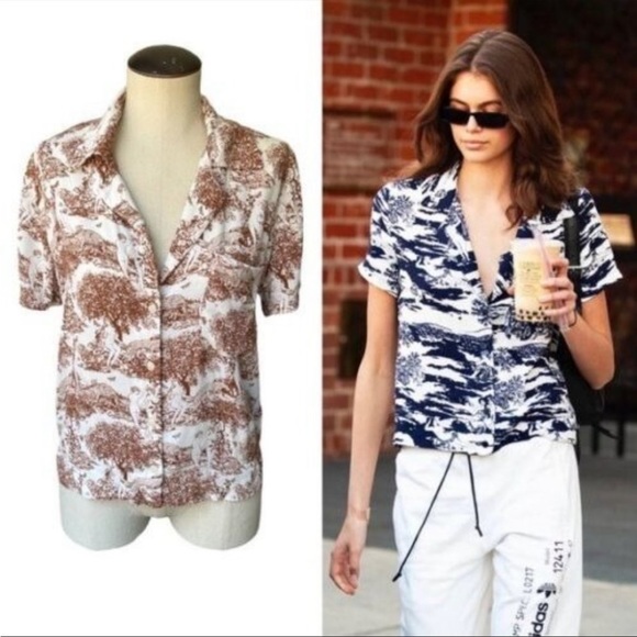 EUC Reformation Brown and Cream Button Down Shirt - Picture 2 of 8